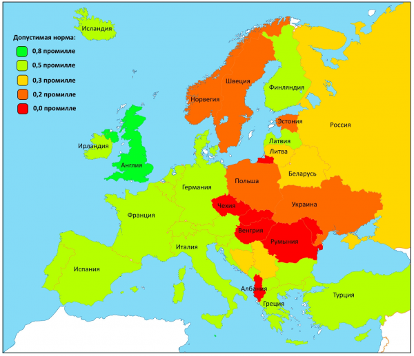 Карта промилле в Европе